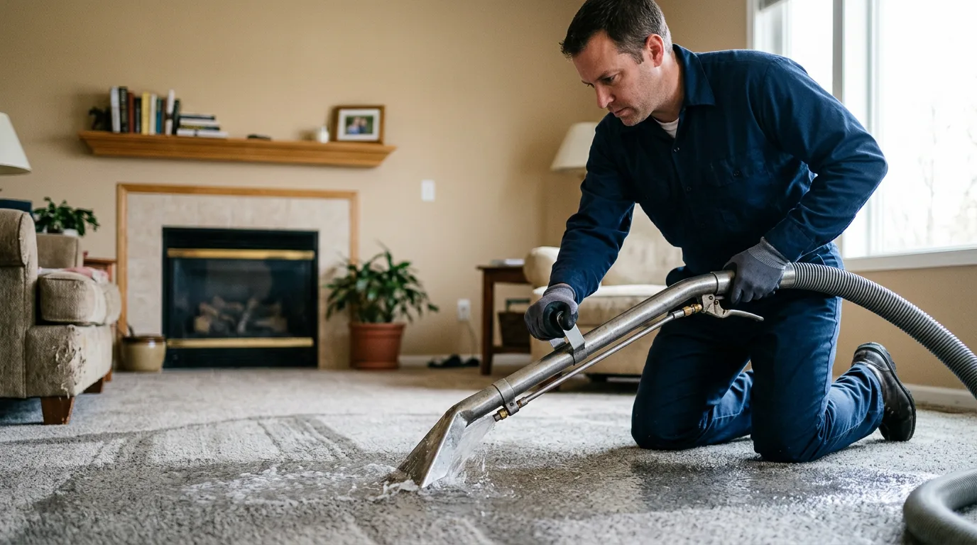 Water damage restoration technician working near Rowlett, TX